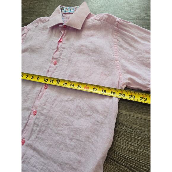 Bertigo Men’s S Pink 100% Linen Short Sleeve Button Up Shirt Summer Casual Smart - Picture 6 of 8